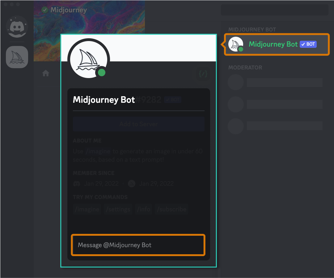 midjourney官方帮助文档：私信功能的使用～在Discord与 Midjourney Bot 进行一对一的对话