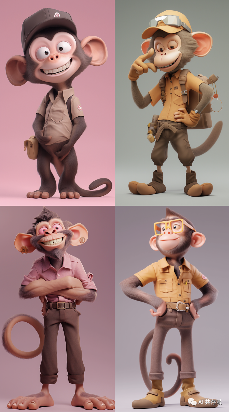 使用midjourney创建 3D 动物角色，动物+职业