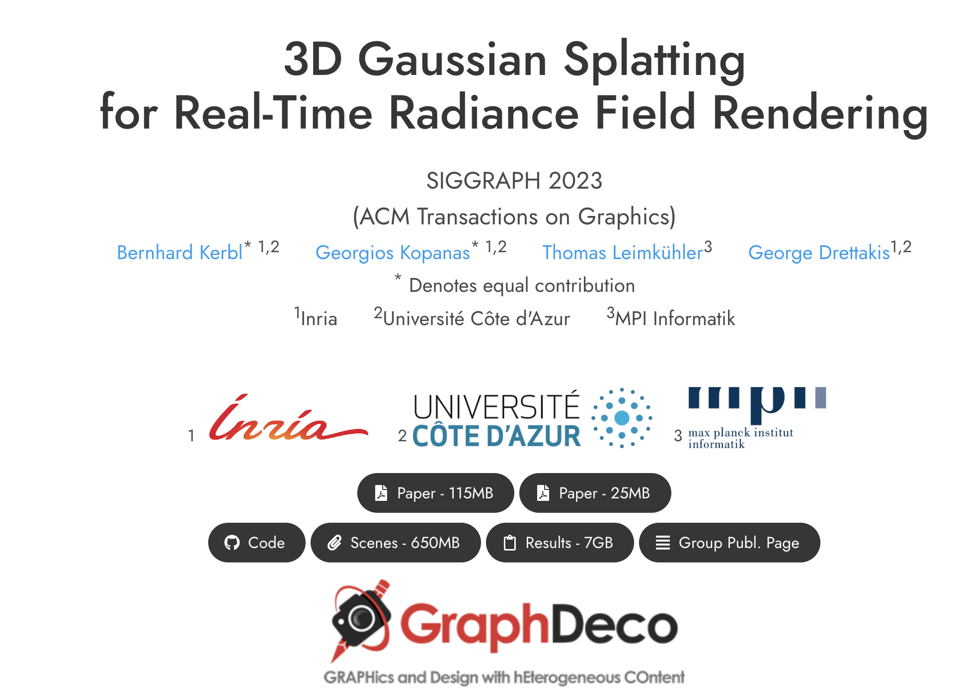 3D Gaussian Splatting：3D高斯模型可以实现高质量的实时场景渲染