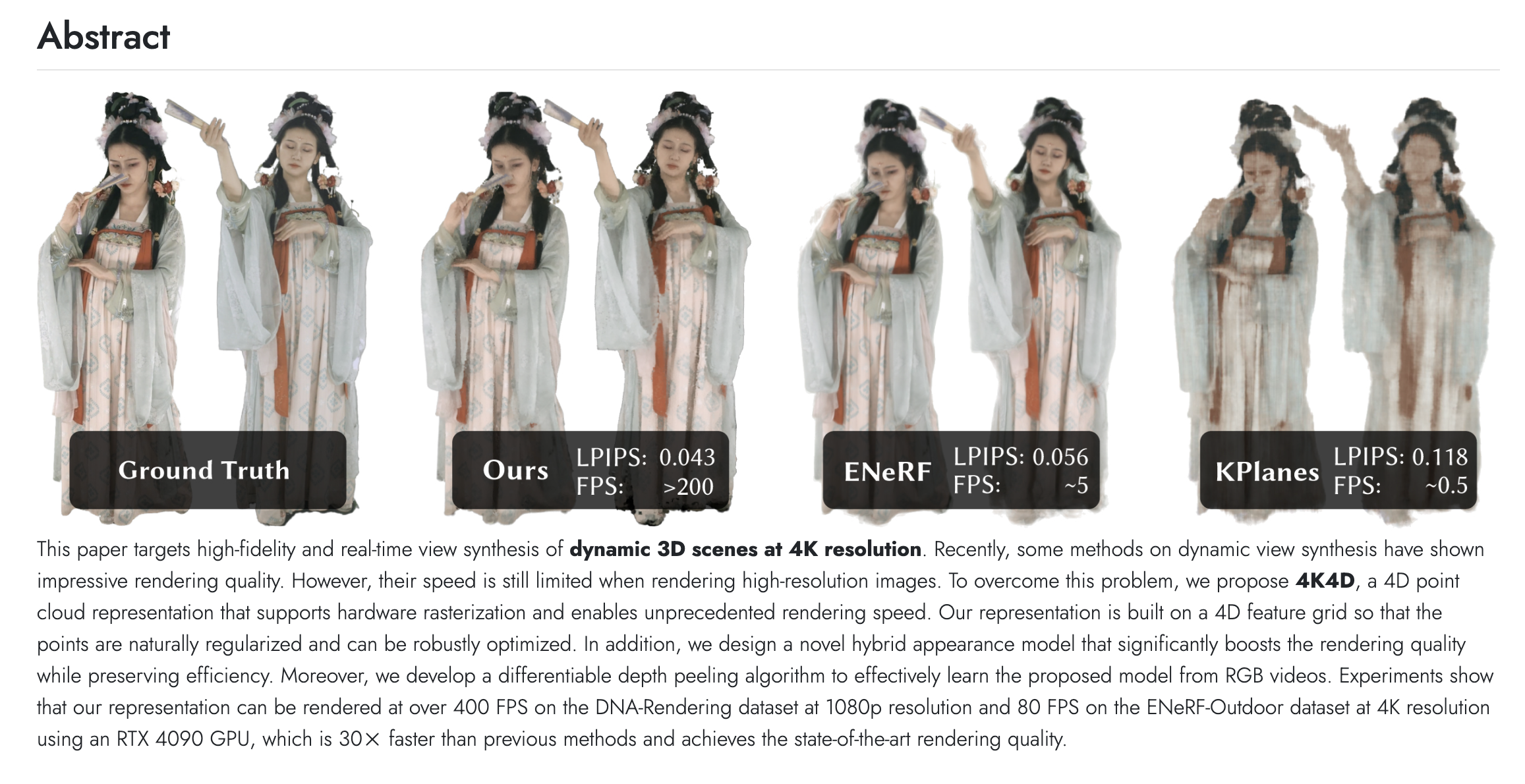 4K分辨率下的实时4D视图合成技术4K4D