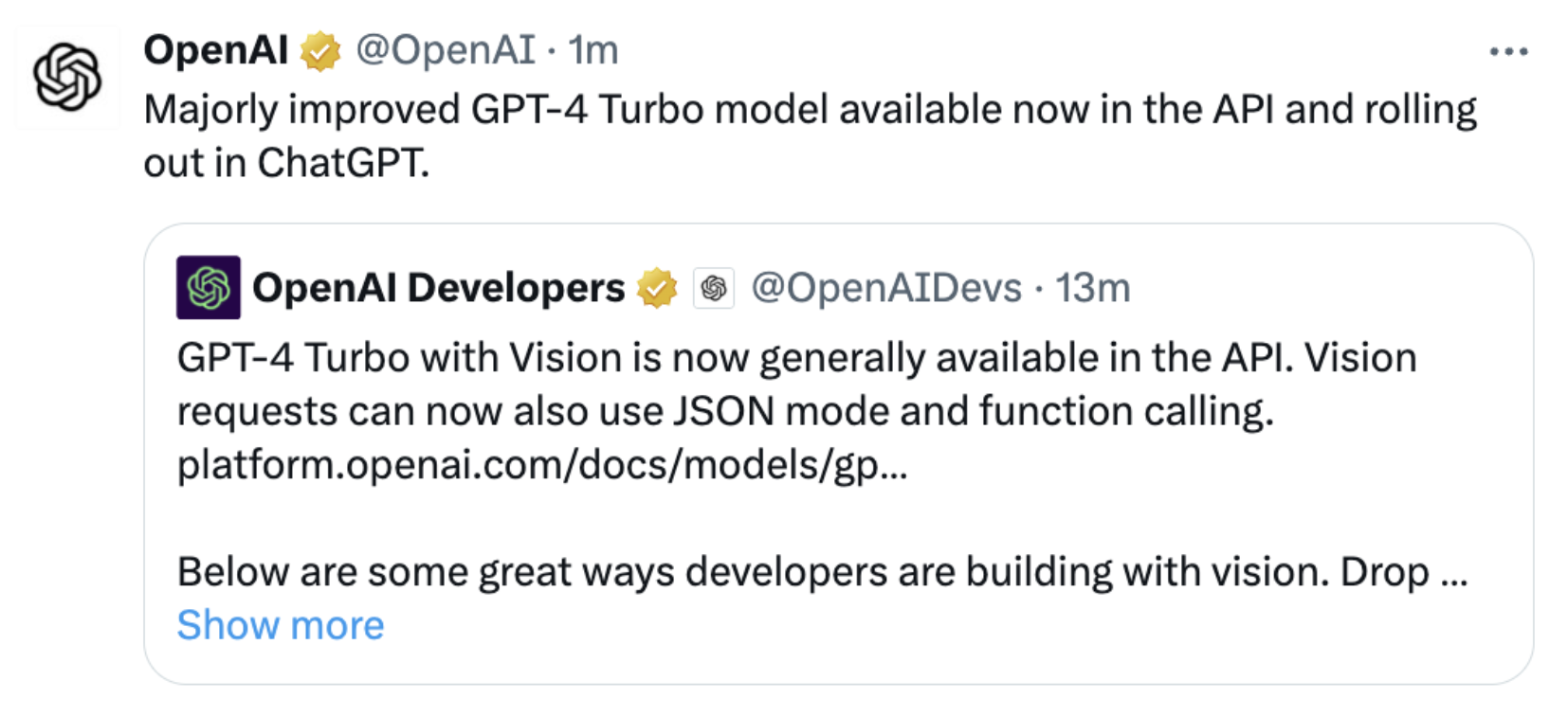 OpenAI 向开发人员提供具有视觉能力 GPT-4 Turbo with Vision