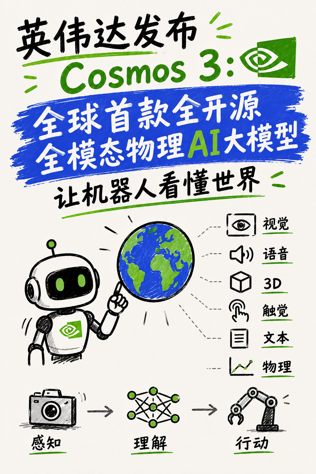 英伟达发布Cosmos 3：全球首款全开源全模态物理AI大模型，让机器人看懂世界