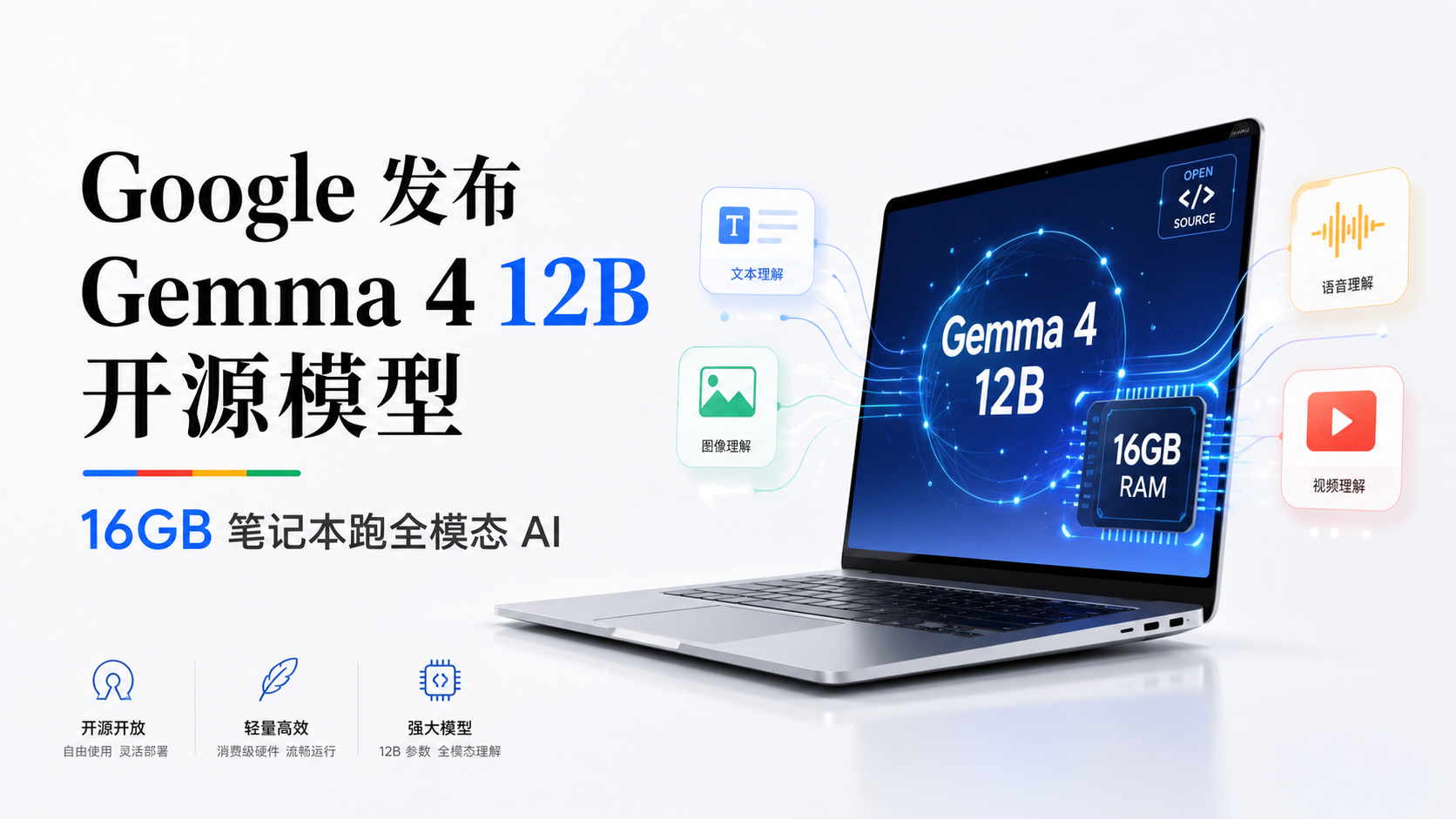 Google 发布 Gemma 4 12B 开源模型：16GB 笔记本跑全模态 AI