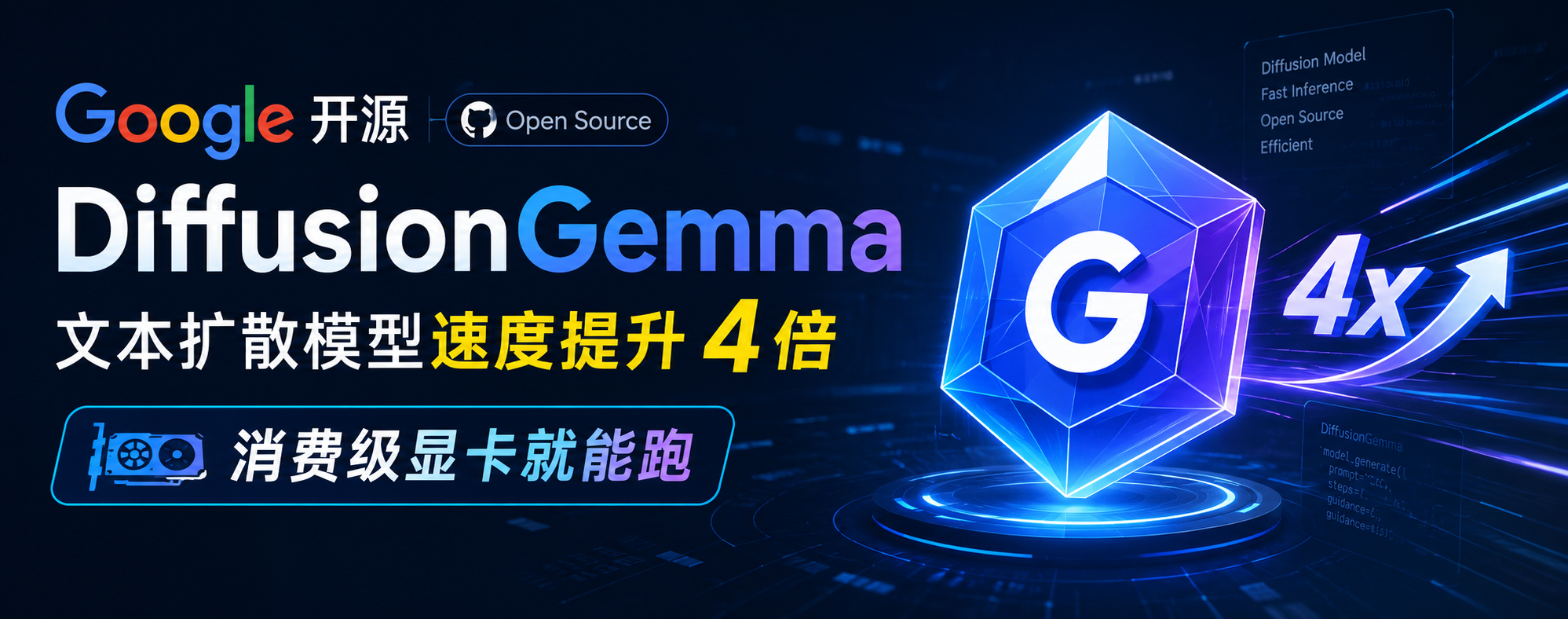 Google开源DiffusionGemma：文本扩散模型速度提升4倍，消费级显卡就能跑