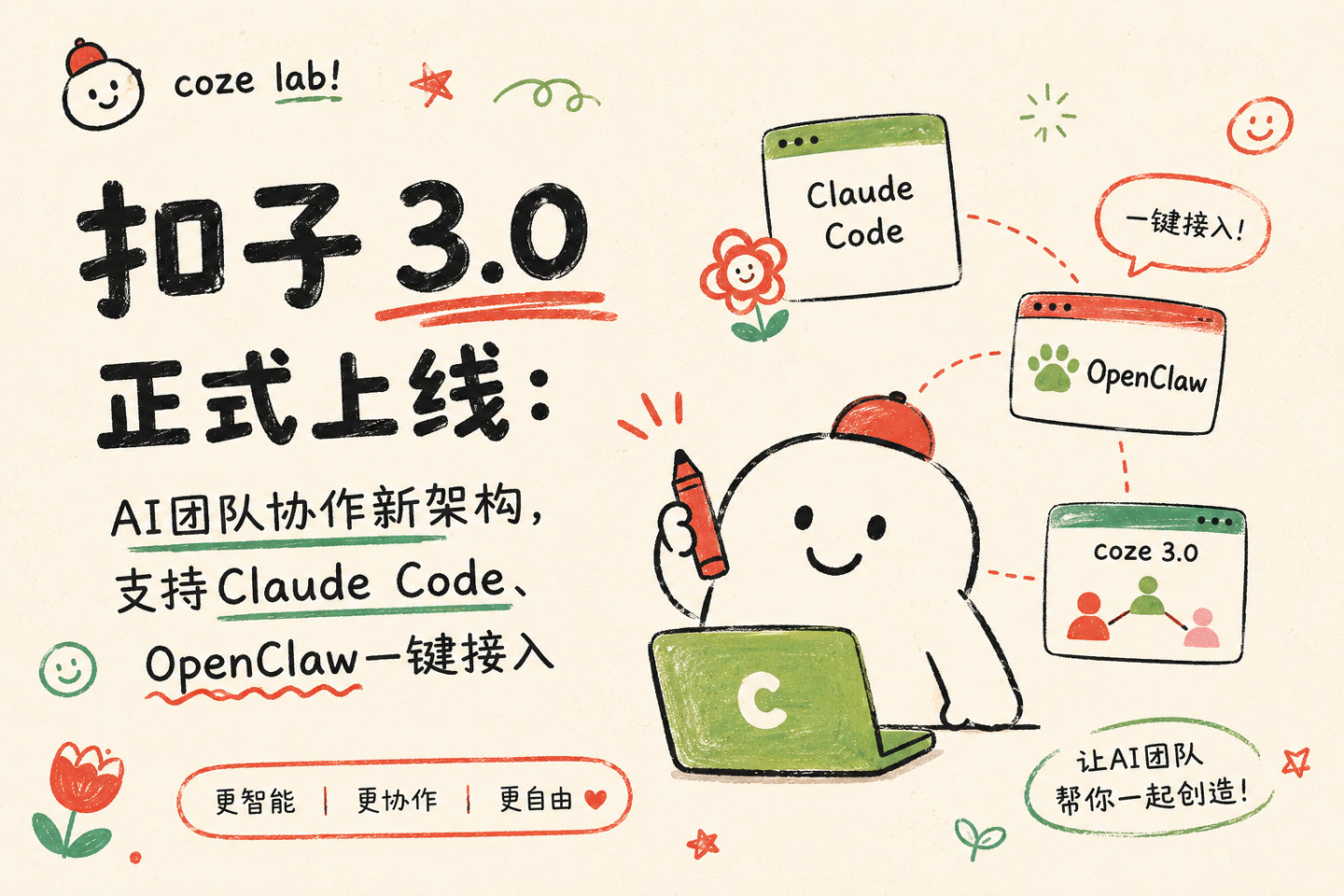 扣子3.0正式上线：AI团队协作新架构，支持Claude Code、OpenClaw一键接入