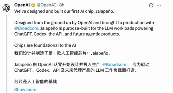 OpenAI首款自研芯片Jalapeño亮相：从设计到流片仅9个月